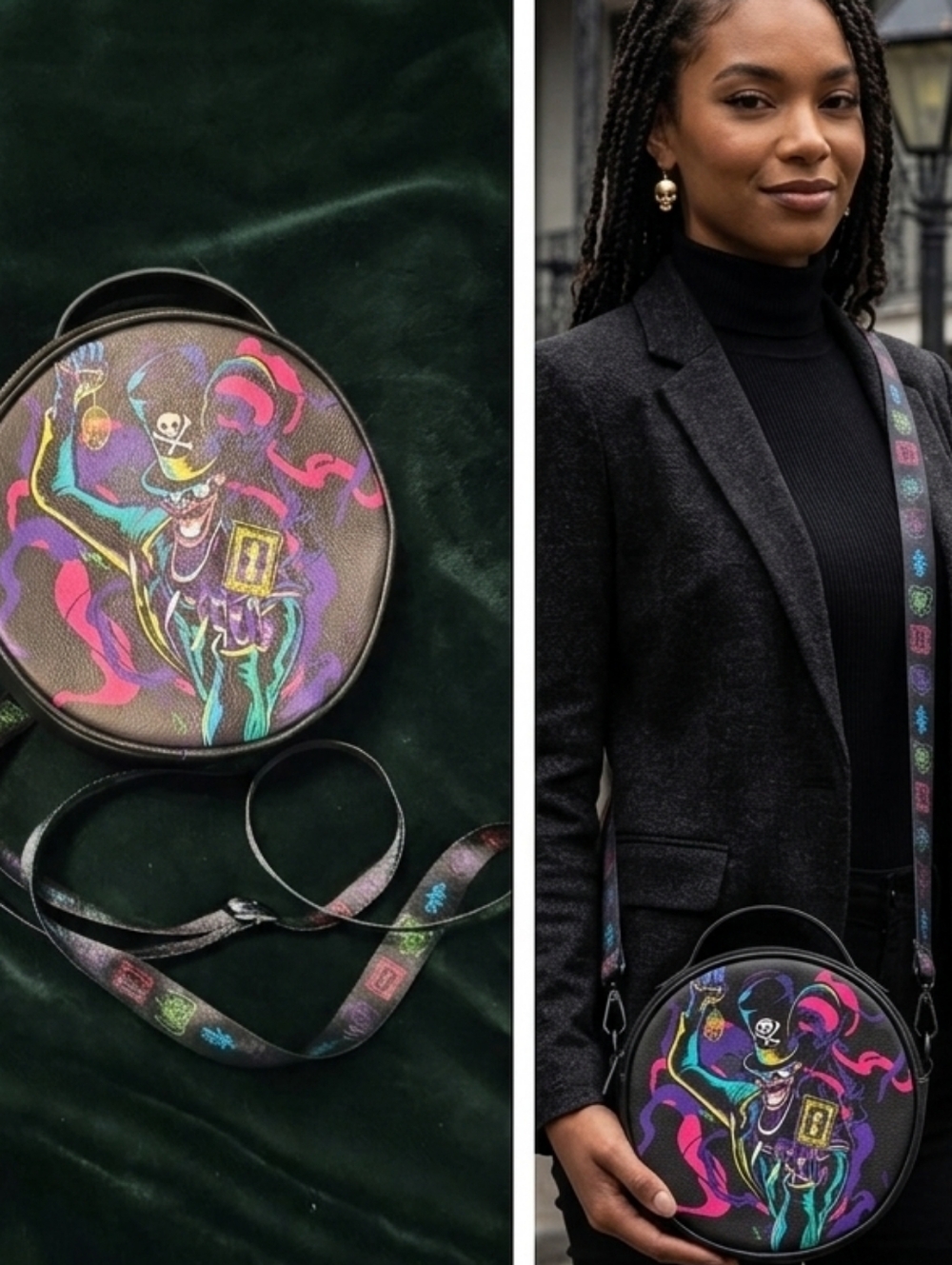 Disney Black Round Crossbody Bag with Dr. Facilier from Princess and The Frog
